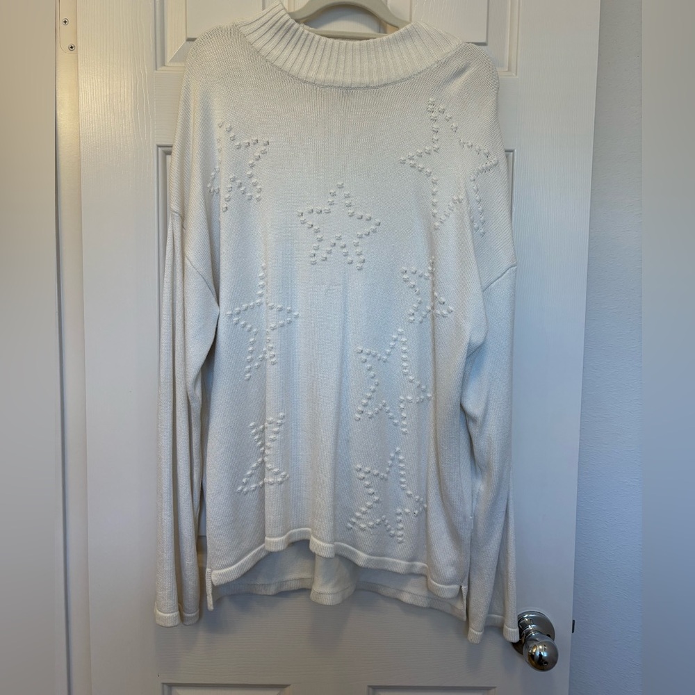 Boutique Chic White Star Turtleneck Sweater